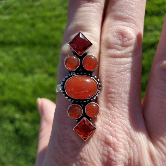 New Carnelian & Garnet 925 Silver Statement Ring. - Picture 6 of 8